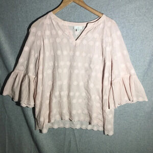 Womens J Jill Blouse Boho Beachy Casual Cottage core Scalloped Hem Bell Sleeve